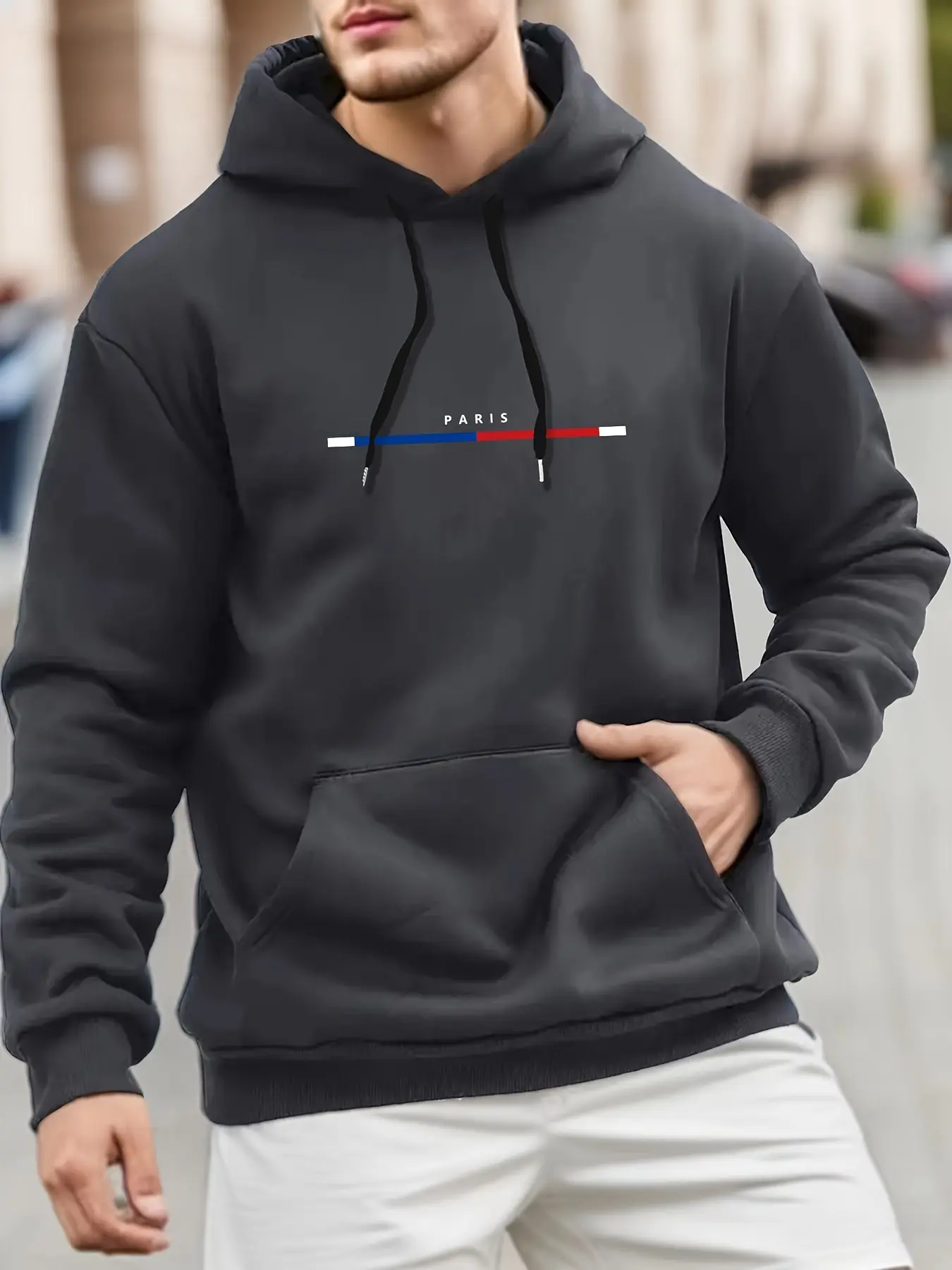 Men's autumn and winter casual fashion loose plus plus size Paris letter printed sports plus fleece hooded sweatshirt jacket