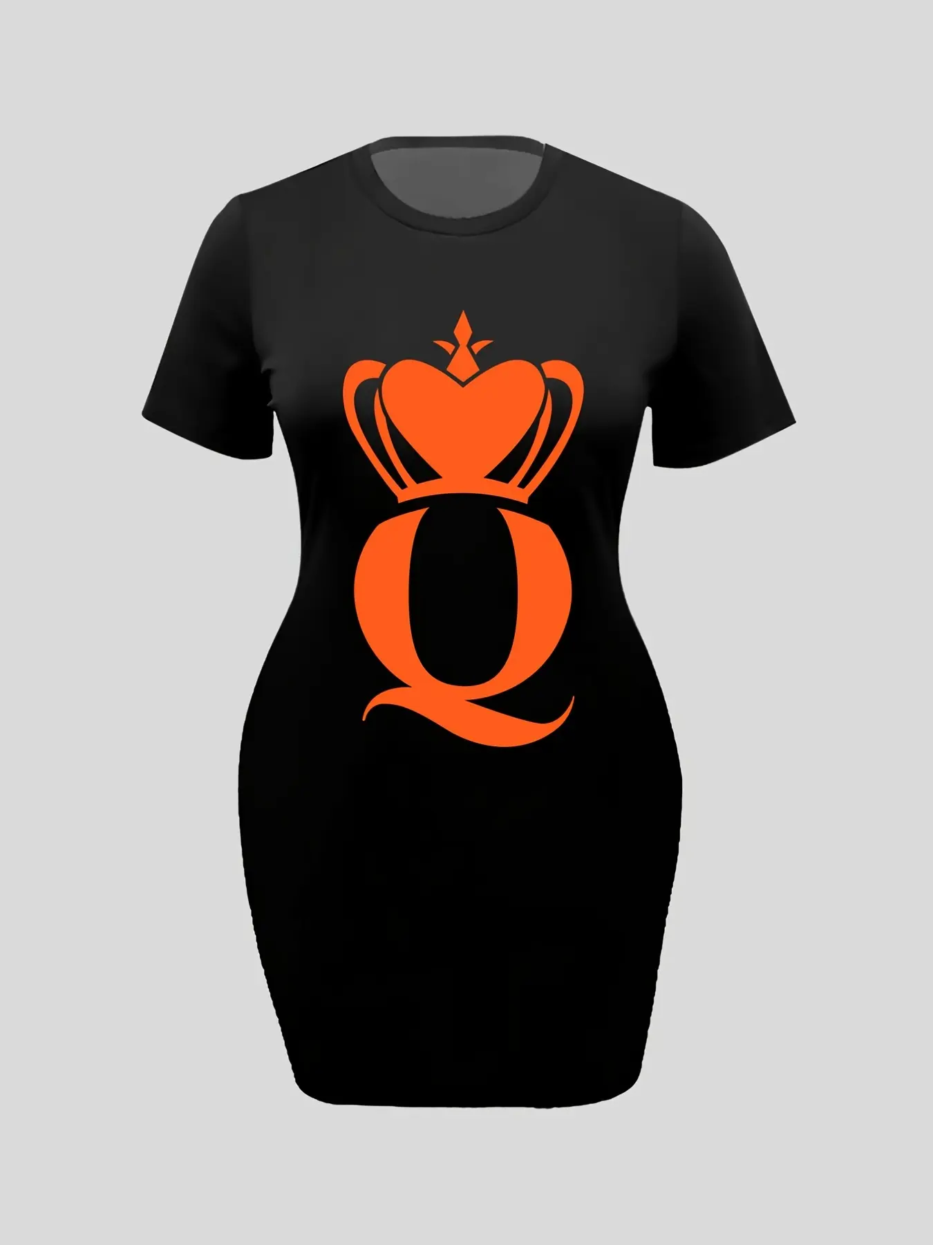 Women's summer casual Q Heart crown print letter print loose size round neck short sleeved T-shirt dress