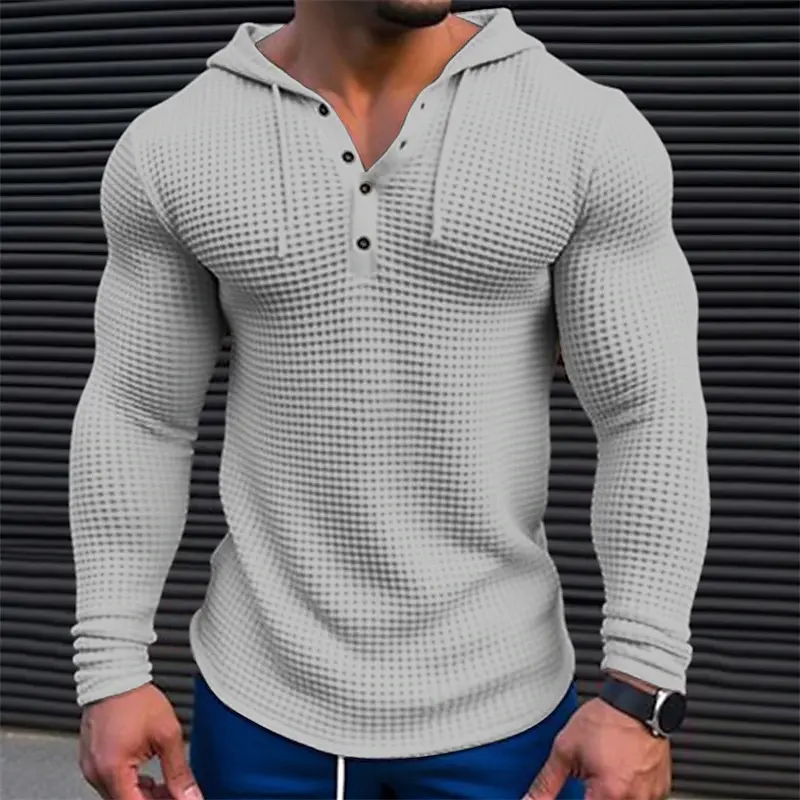 2025 Spring and Autumn New Men's Waffle Hoodie Top Street Vacation Long Sleeve Hoodie Casual Fashion Outing Daily Hoodie