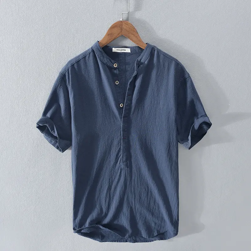 Cotton and Linen Pullover Youth Breathable Versatile Summer New Men's Shirt European and American Simple Casual Loose Shirt
