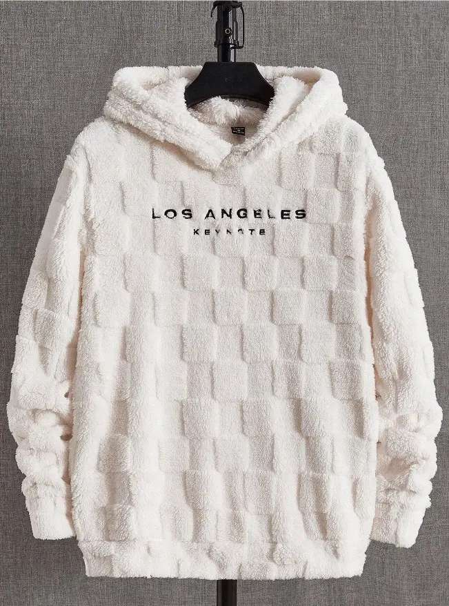 Autumn and Winter Hot Fashion Men's Lamb Wool Pullover Hoodie Men's Warm Embroidered Casual Hoodie Men's Sports Hooded Pullover