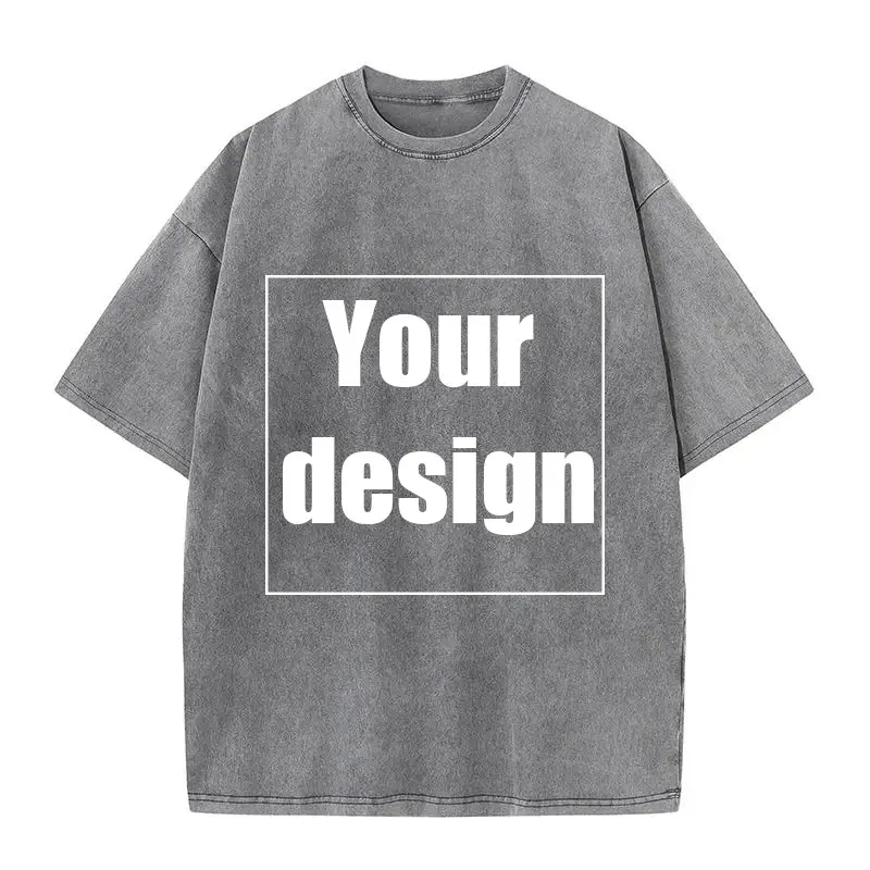 Customized Washed Cotton T-shirt for Men and Women 100% Premium Retro T-shirt, Personalized Printed T-shirt Bulk Order S-2XL
