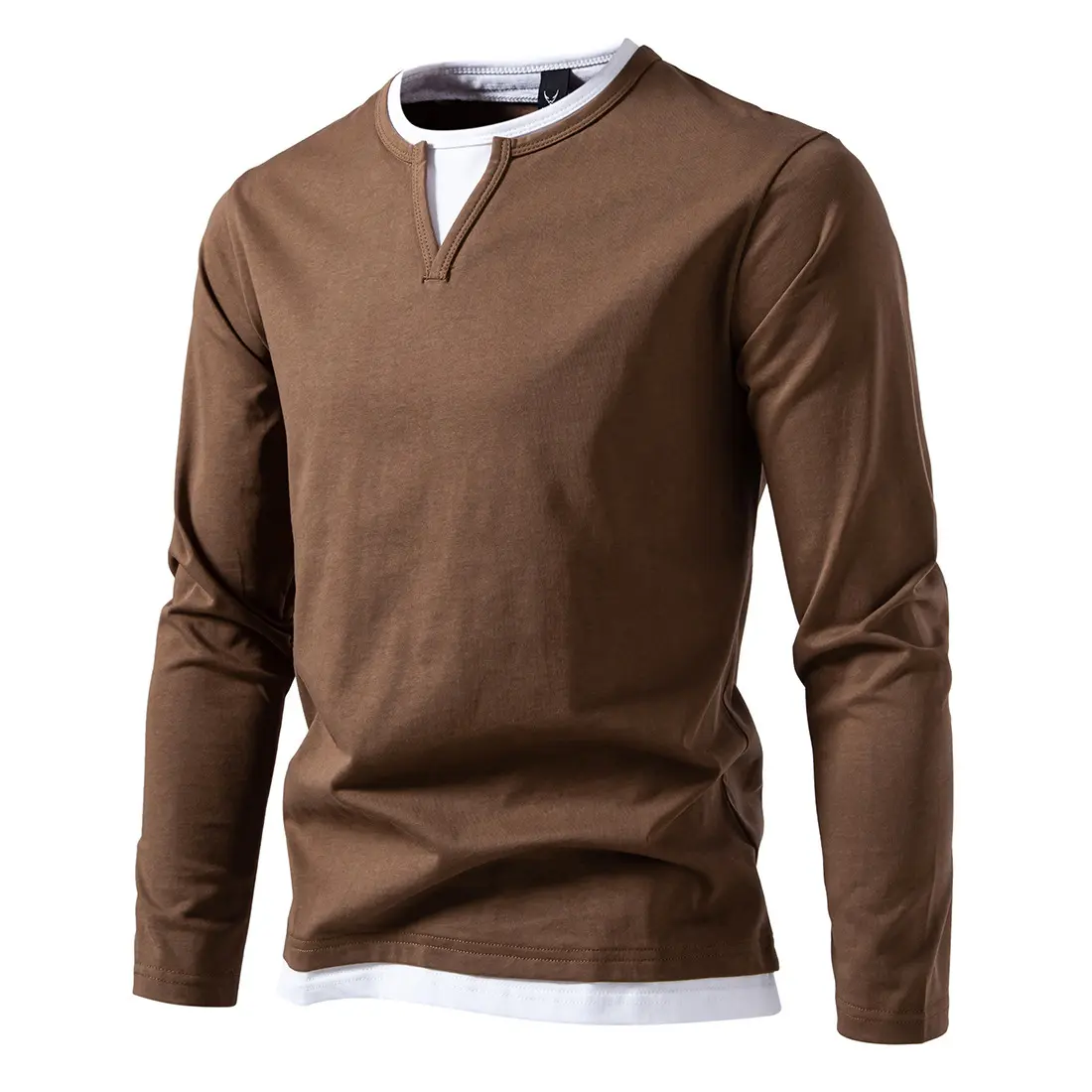 New Men's T-shirt Fake Two Piece Double-layer V-neck Splicing Daily Casual Street Loose Plus Size Long Sleeved T-shirt