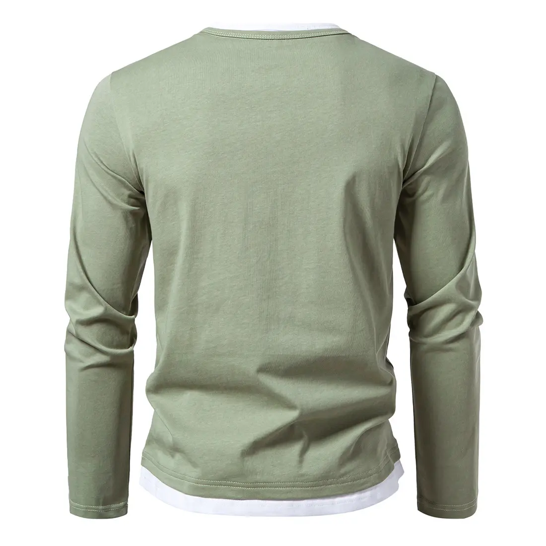 New Men's T-shirt Fake Two Piece Double-layer V-neck Splicing Daily Casual Street Loose Plus Size Long Sleeved T-shirt