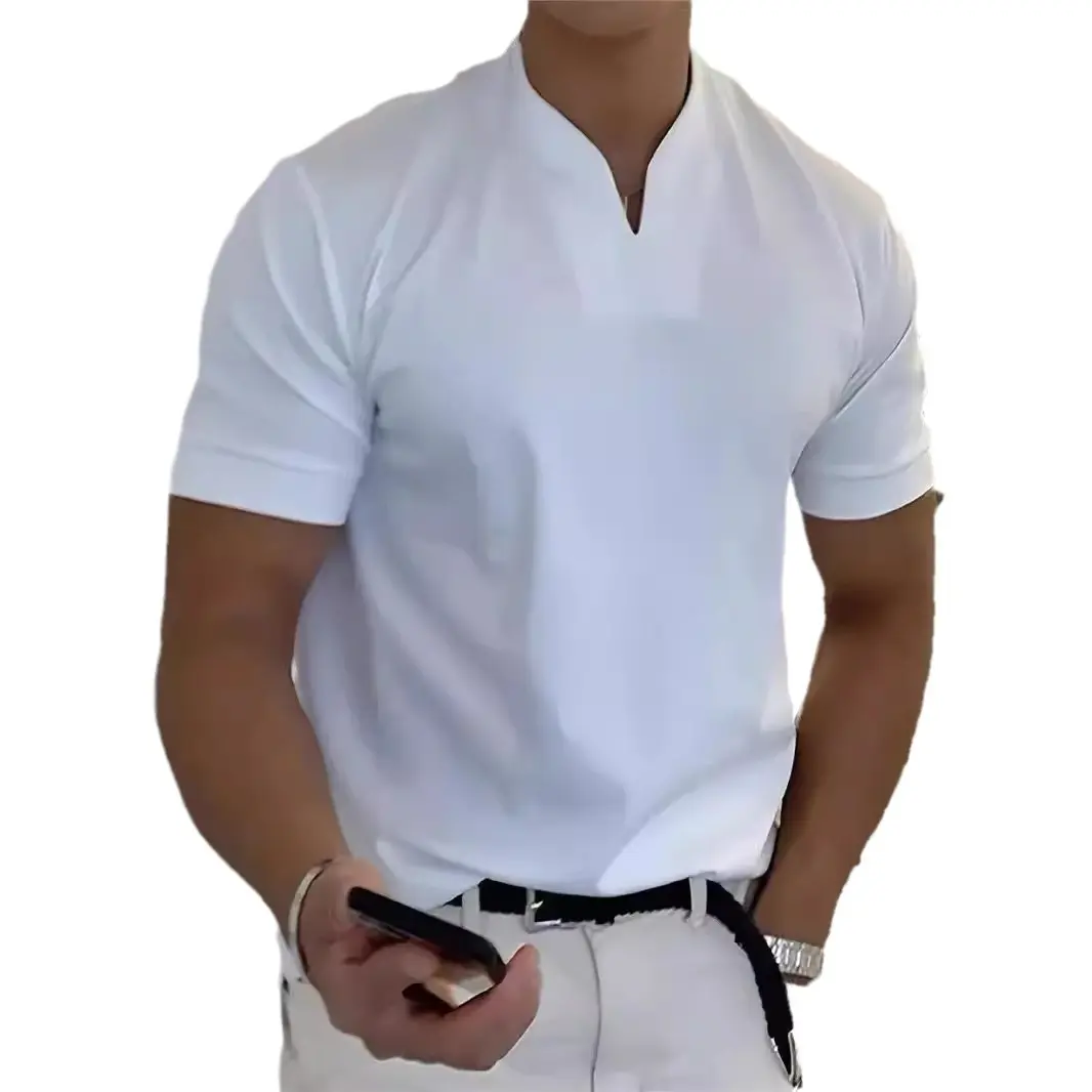 Summer New Men's T-shirt Neck Casual Holiday Short Sleeved Clothing Sports Fashion Lightweight Muscle Short Sleeved Clothing