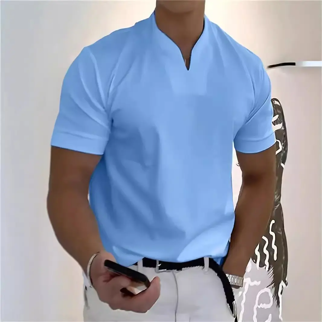 Summer New Men's T-shirt Neck Casual Holiday Short Sleeved Clothing Sports Fashion Lightweight Muscle Short Sleeved Clothing