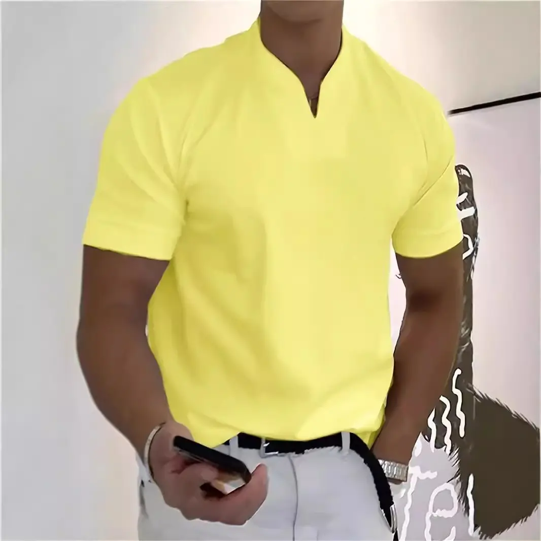 Summer New Men's T-shirt Neck Casual Holiday Short Sleeved Clothing Sports Fashion Lightweight Muscle Short Sleeved Clothing