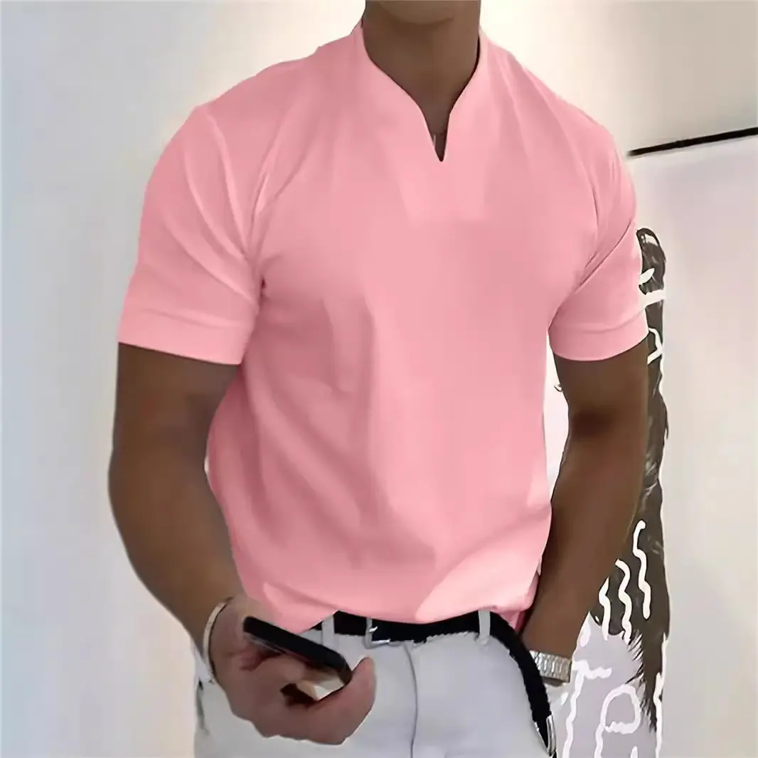 Summer New Men's T-shirt Neck Casual Holiday Short Sleeved Clothing Sports Fashion Lightweight Muscle Short Sleeved Clothing