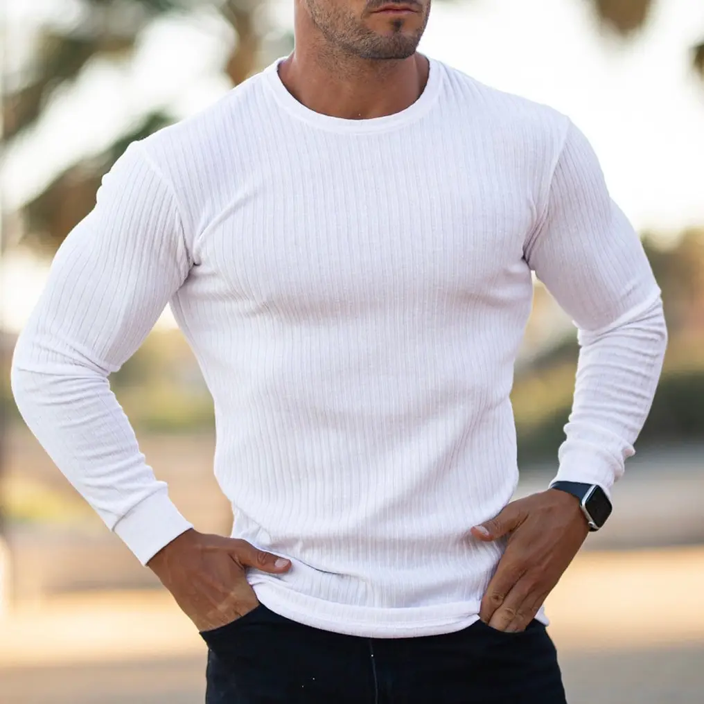 Spring and Autumn New Men's Top Long Sleeve Outdoor Sports Fitness Soft and Lightweight Elastic Round Neck T-shirt