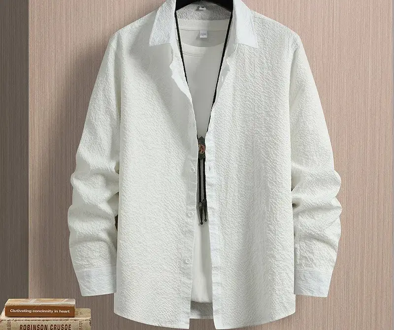 2024 New Autumn Men's Top Men's Lapel Casual Long Sleeved Shirt Trend Versatile Solid Color Slim Fit Men's Jacket