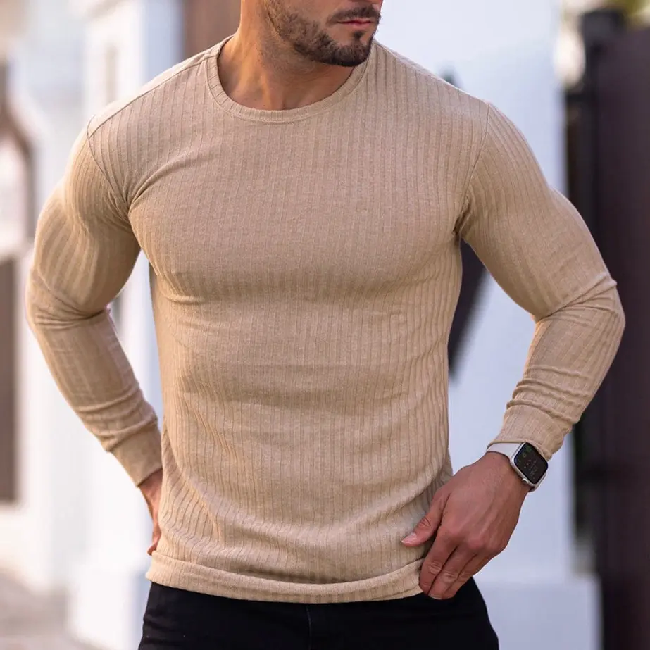 Spring and Autumn New Men's Top Long Sleeve Outdoor Sports Fitness Soft and Lightweight Elastic Round Neck T-shirt