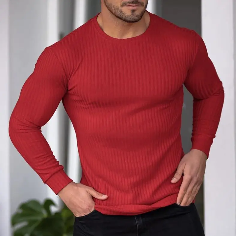 Spring and Autumn New Men's Top Long Sleeve Outdoor Sports Fitness Soft and Lightweight Elastic Round Neck T-shirt