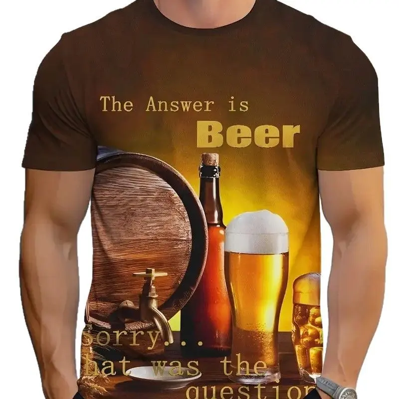 Men's Gradient Color Beer Graphic Print T-Shirt Short Sleeve Crew Neck Tee Vacation Casual Men's Clothing for Summer Outdoor Top