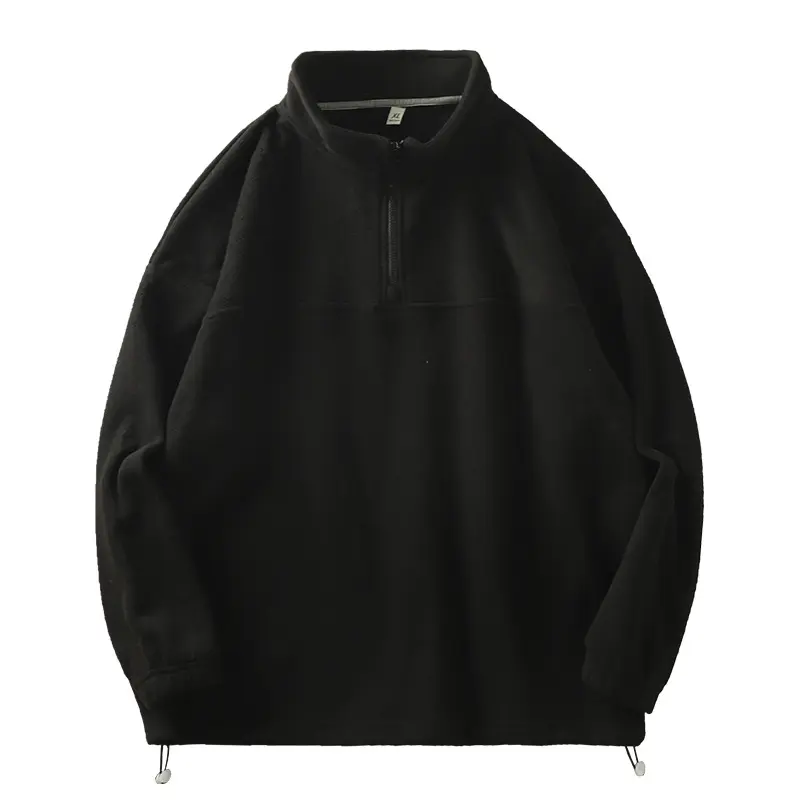 American Style Fleece Casual Hoodie for Men in Autumn and Winter 2024 New Loose Base Shirt Long Sleeved Half Zip Jacket