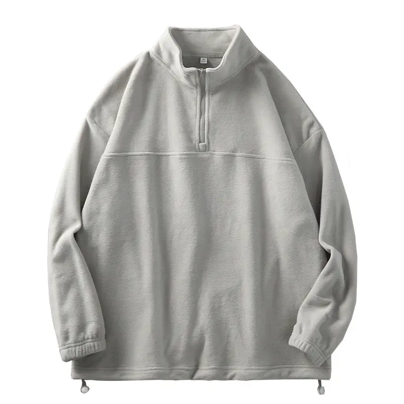American Style Fleece Casual Hoodie for Men in Autumn and Winter 2024 New Loose Base Shirt Long Sleeved Half Zip Jacket