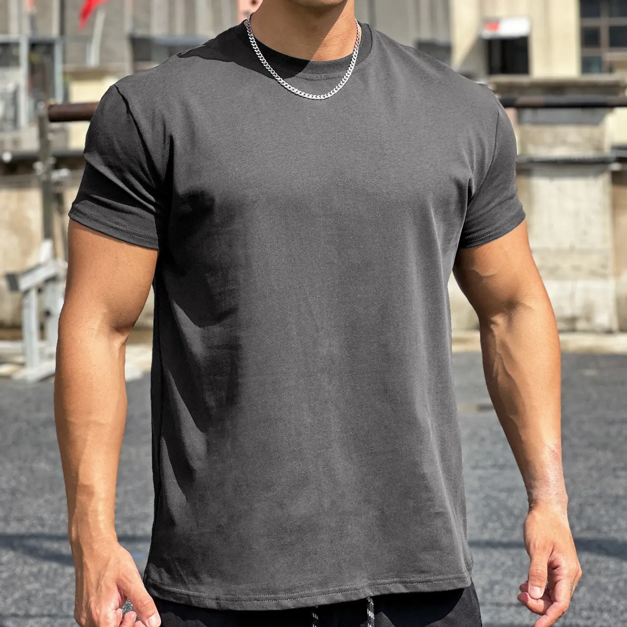 Men's Summer Loose Fashion Classic Outdoor Sports Fitness Training Base Elastic Round Neck Solid Color T-shirt