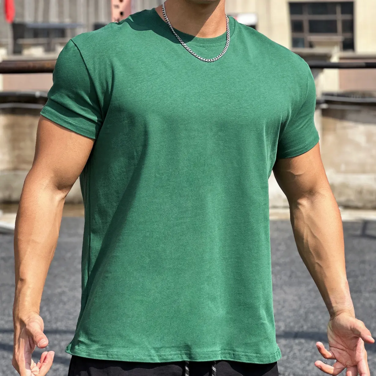 Men's Summer Loose Fashion Classic Outdoor Sports Fitness Training Base Elastic Round Neck Solid Color T-shirt