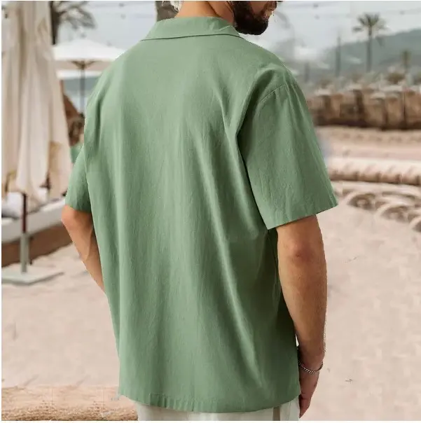 Summer Men's Multi Pocket Casual Short Sleeved Button Up Shirt with a Cotton Washable Lightweight Top Fashionable T-shirt