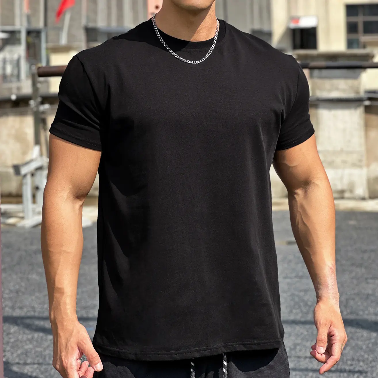 Men's Summer Loose Fashion Classic Outdoor Sports Fitness Training Base Elastic Round Neck Solid Color T-shirt