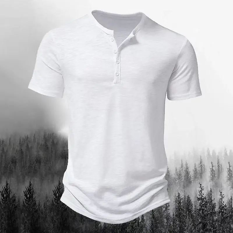New Summer Men's Solid Color Henry Collar T-shirt Polo Shirt for Daily Outings Beach Activities Outdoor Sports Short Sleeves