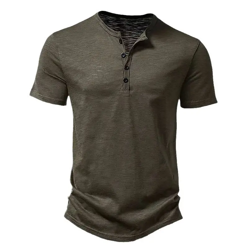 New Summer Men's Solid Color Henry Collar T-shirt Polo Shirt for Daily Outings Beach Activities Outdoor Sports Short Sleeves
