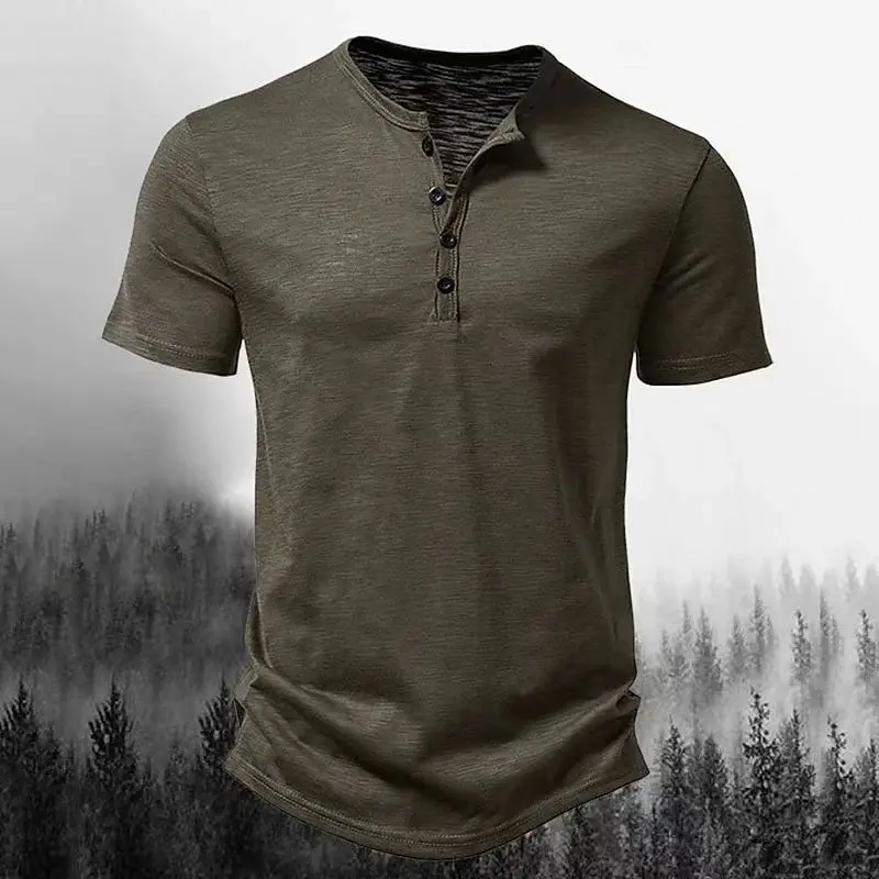 New Summer Men's Solid Color Henry Collar T-shirt Polo Shirt for Daily Outings Beach Activities Outdoor Sports Short Sleeves