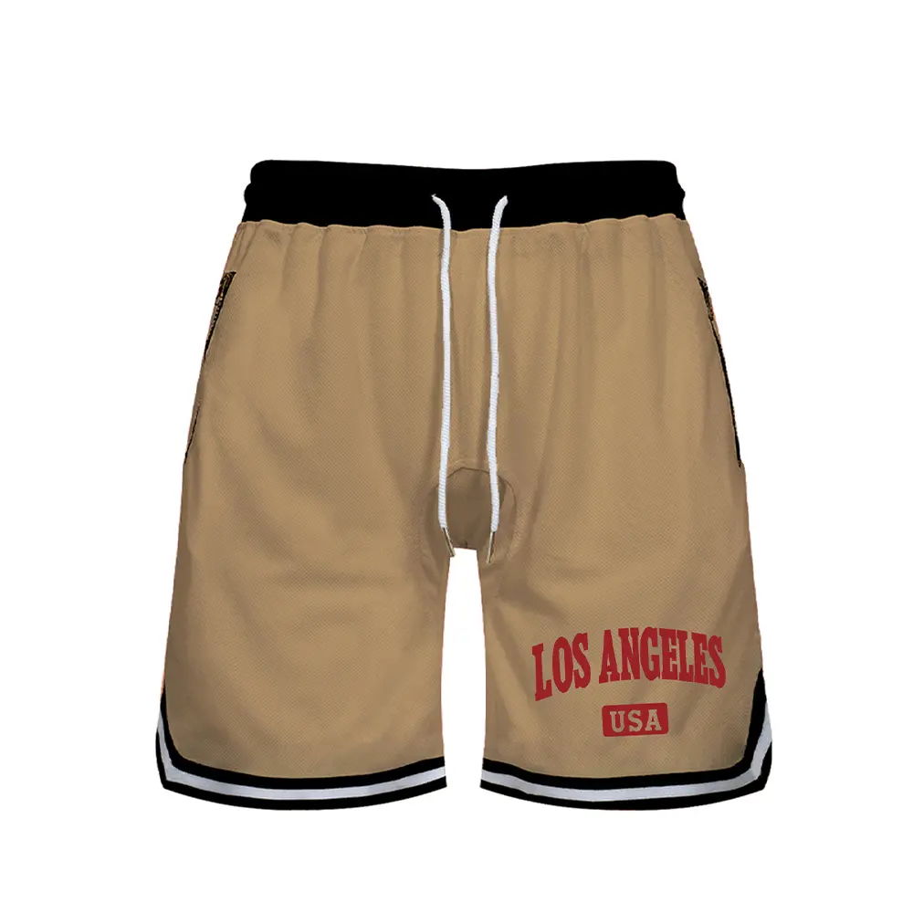 Sports Shorts Men's Letters Printed Basketball Quick Drying Stretch Mesh Three-Quarter Pants Drawstring Casual Breathable Short
