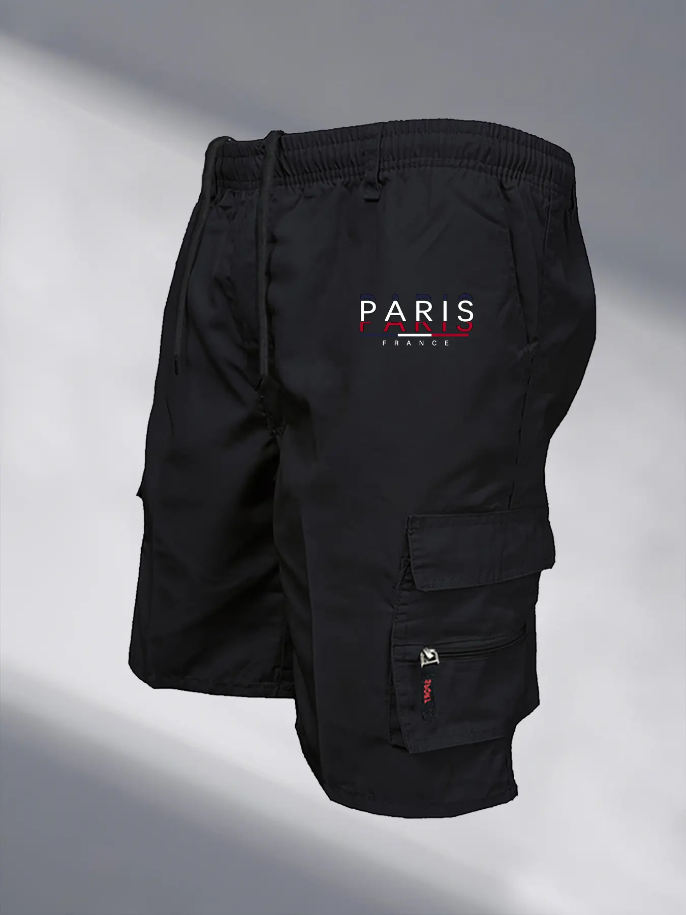 Men's Paris Printed Cargo Shorts Fashion Casual Multi-pockets Work Shorts Outdoor Loose Elastic Waist Running Shorts Sweatpants