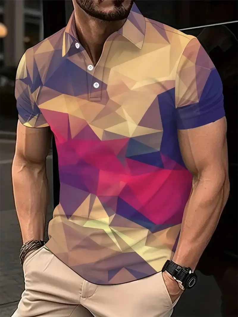 Summer Men's Polo Shirt Fashion Color Block Colorful Artistic Men Shirt Striped Polo Shirts Men Casual Golf Short Sleeve Tops