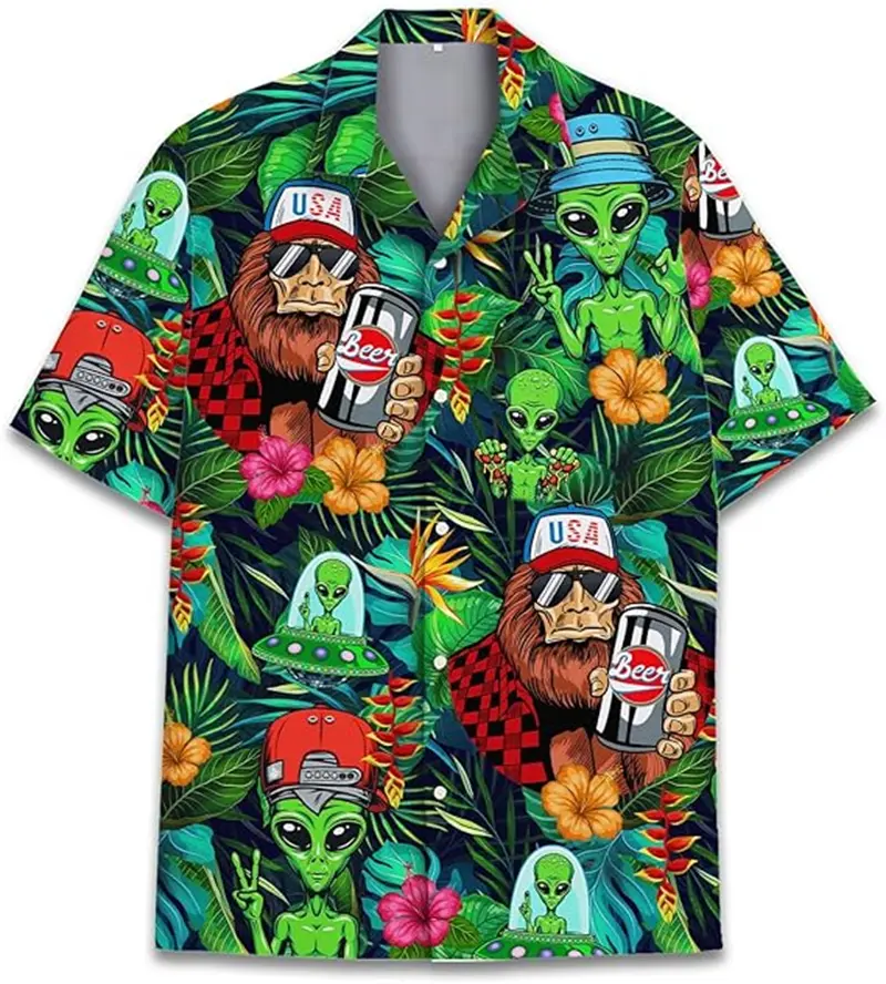 Funny Alien Graphic 3D Print Shirts For Men Women Oversized Hip Pop Shirt Male Clothing Casual Shirt Lapel Button Summer Blouse