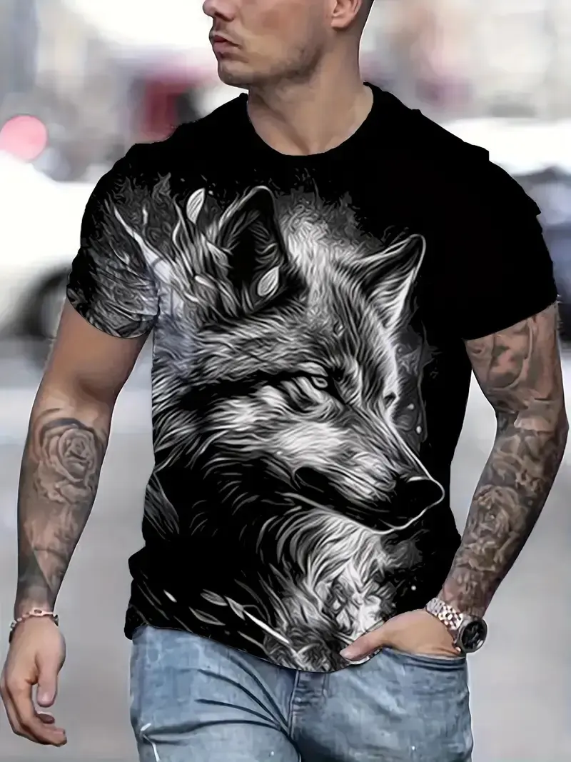 Novelty Fox Graphic 3D Printed Men T-Shirts Hip Hop Personality Round Neck Tees Short Sleeve Tops Harajuku Y2k Men Kids Clothing