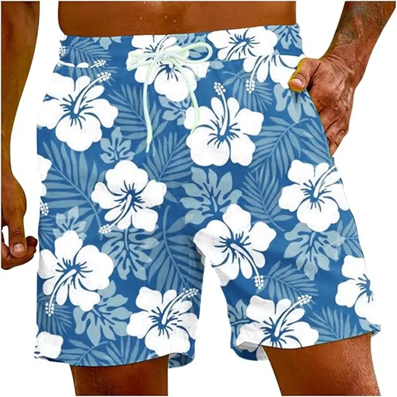 Red Hibiscus Floral 3D Graphic Shorts Men's Swim Trunks Hawaiian Surfing Board Shorts Summer Casual Quick Dry Swimwear Pants 