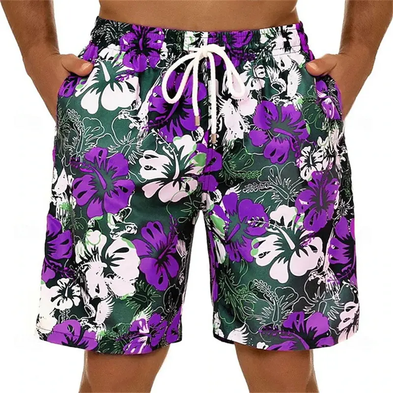 Fashion Sexy Men Shorts Quick Dry Lemon Floral Printed Swimsuit 2025 New Summer Drawstring Hip Hop Men Kids Board Short Trunks