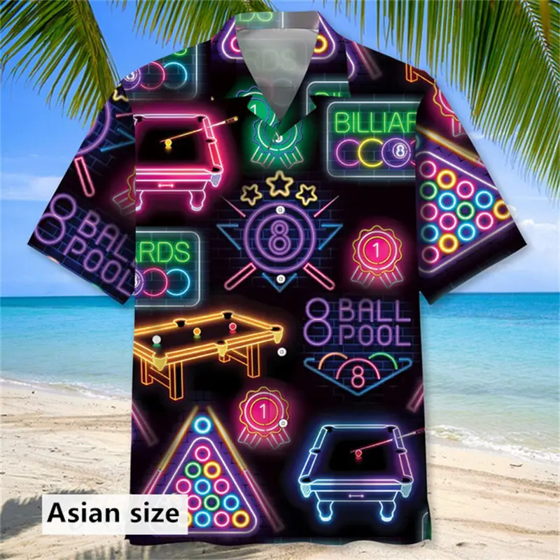 Hawaiian Men's Shirts New Summer 3D Billiards Printing Trendy Hip Hop Beach Oversize Short-sleeved Shirts Y2k Women Blouse Tops