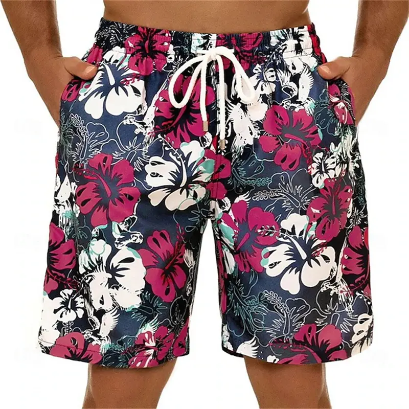 Fashion Sexy Men Shorts Quick Dry Lemon Floral Printed Swimsuit 2025 New Summer Drawstring Hip Hop Men Kids Board Short Trunks