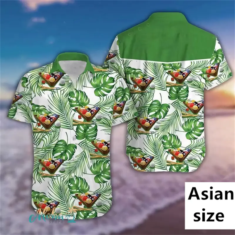 Hawaiian Men's Shirts New Summer 3D Billiards Printing Trendy Hip Hop Beach Oversize Short-sleeved Shirts Y2k Women Blouse Tops