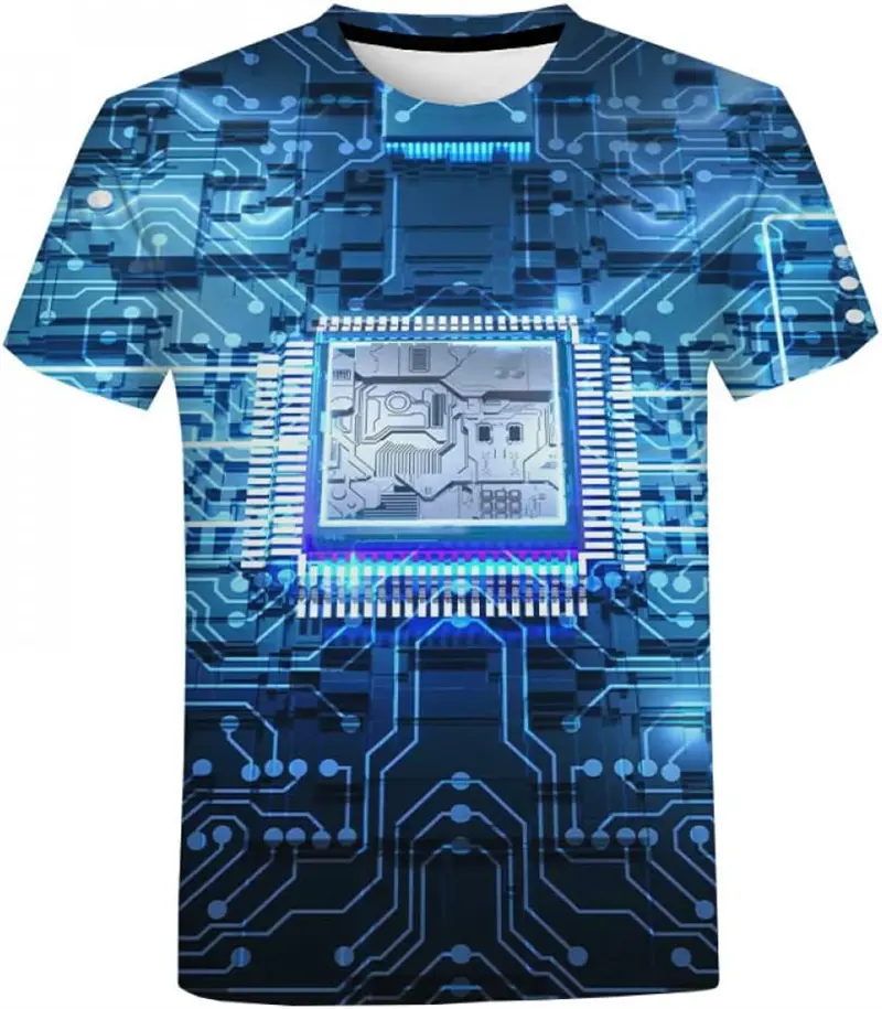 Fashion Electronic Chip 3D Men T-shirt Computer CPU Printed Casual Streetwear Cool Short Sleeve Men Women Oversized T Shirt Tops
