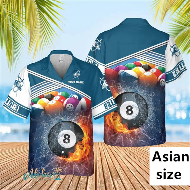 Hawaiian Men's Shirts New Summer 3D Billiards Printing Trendy Hip Hop Beach Oversize Short-sleeved Shirts Y2k Women Blouse Tops