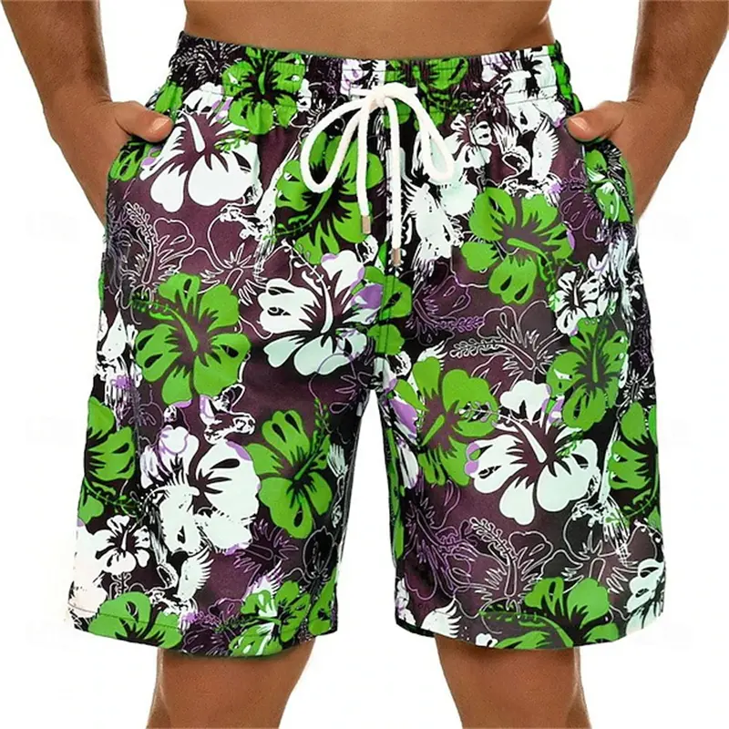 Fashion Sexy Men Shorts Quick Dry Lemon Floral Printed Swimsuit 2025 New Summer Drawstring Hip Hop Men Kids Board Short Trunks