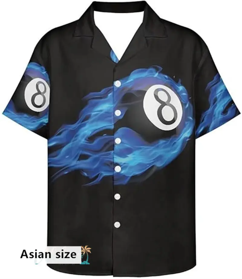 Hawaiian Men's Shirts New Summer 3D Billiards Printing Trendy Hip Hop Beach Oversize Short-sleeved Shirts Y2k Women Blouse Tops