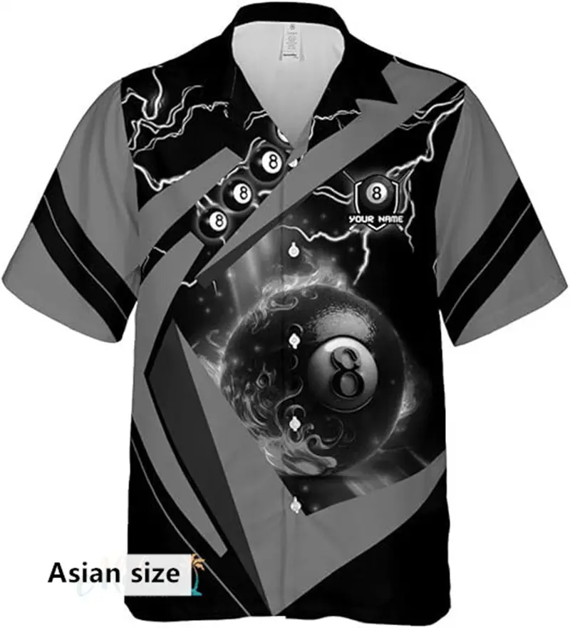 Hawaiian Men's Shirts New Summer 3D Billiards Printing Trendy Hip Hop Beach Oversize Short-sleeved Shirts Y2k Women Blouse Tops