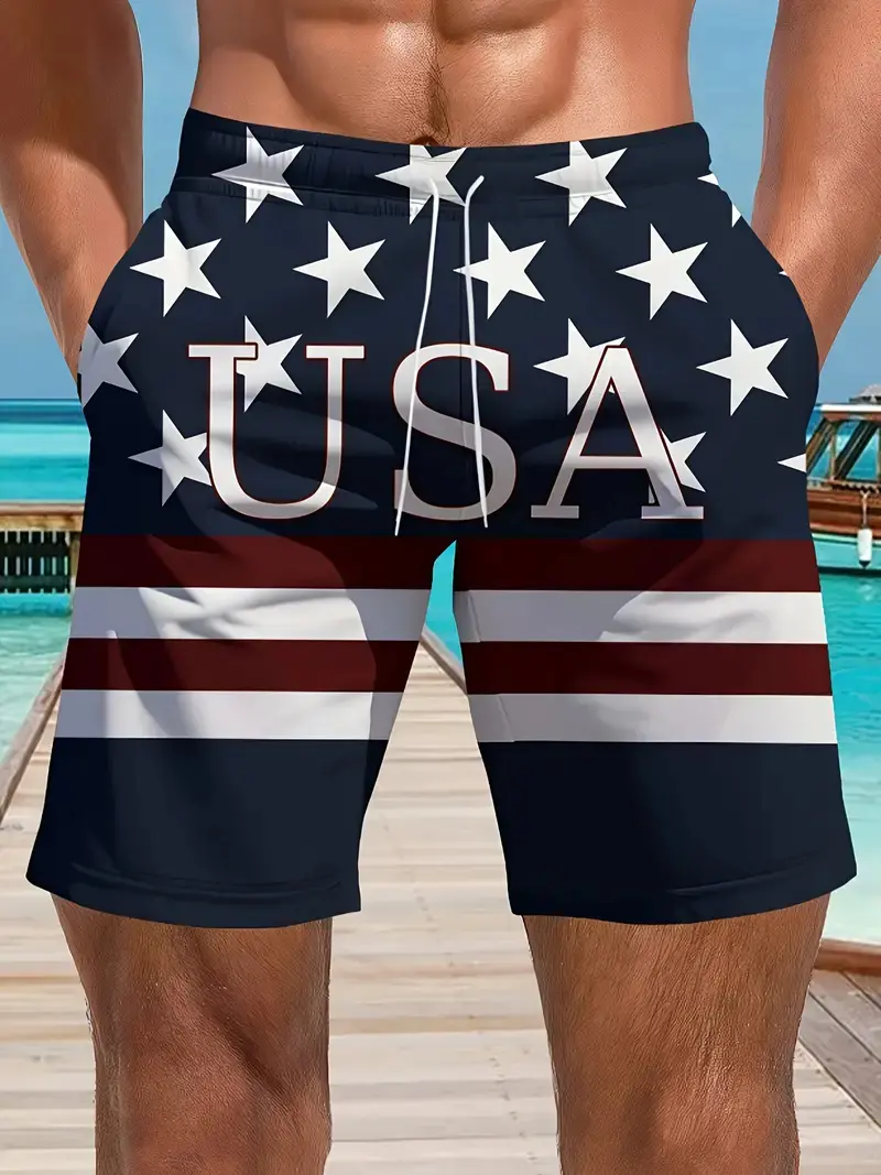 American Flag Print Swimwear Shorts Unisex Summer Men's Beach Shorts Casual Loose Quick Dry Sport Shorts Y2k Men Short Pant