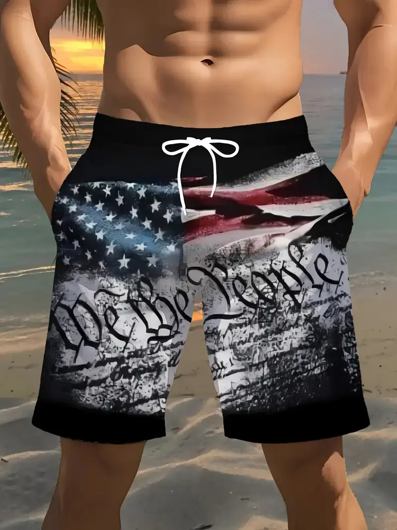 American Flag Print Swimwear Shorts Unisex Summer Men's Beach Shorts Casual Loose Quick Dry Sport Shorts Y2k Men Short Pant