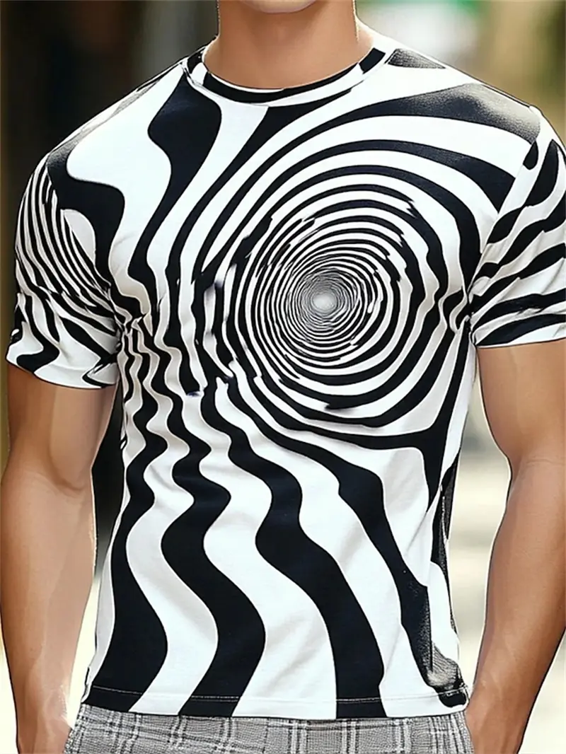 Funny Optical Illusion Graphic T Shirt For Men 3D Printed Art Abstract T-shirt Y2k Tops Harajuku Fashion Street Unisex Clothing