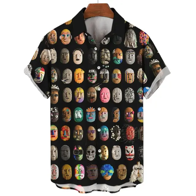 Vintage Men's Shirt 3d Mexican Wrestling Printed Shirts Short Sleeve Casual Cardigan Clothing For Male Summer Tops Lapel Blouse