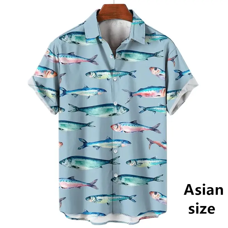 3D Print Cartoon Fish Graphics Men's Hawaiian Shirts New Button Up Short Sleeve Lapel Streetwear Women Blouse Shirts Spring Sale