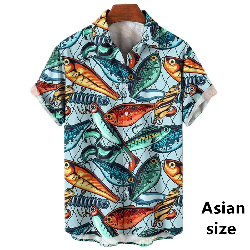 3D Print Cartoon Fish Graphics Men's Hawaiian Shirts New Button Up Short Sleeve Lapel Streetwear Women Blouse Shirts Spring Sale