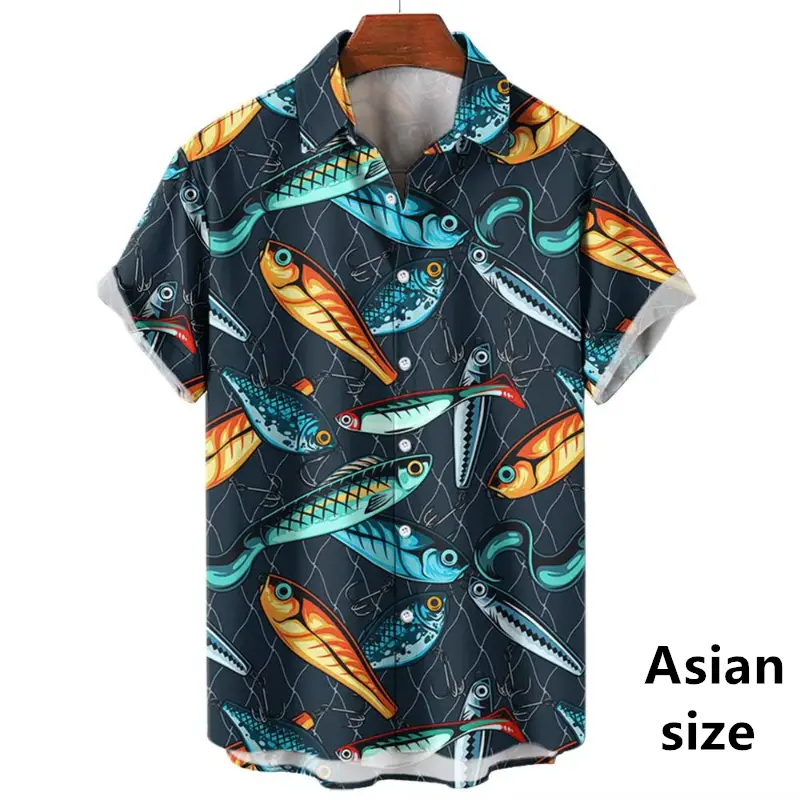3D Print Cartoon Fish Graphics Men's Hawaiian Shirts New Button Up Short Sleeve Lapel Streetwear Women Blouse Shirts Spring Sale