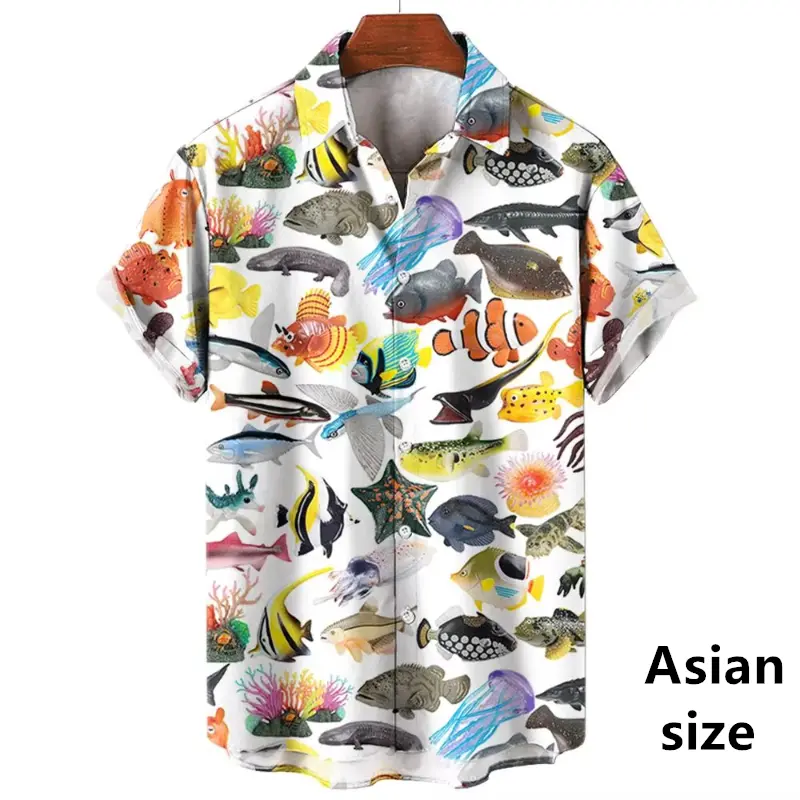 3D Print Cartoon Fish Graphics Men's Hawaiian Shirts New Button Up Short Sleeve Lapel Streetwear Women Blouse Shirts Spring Sale