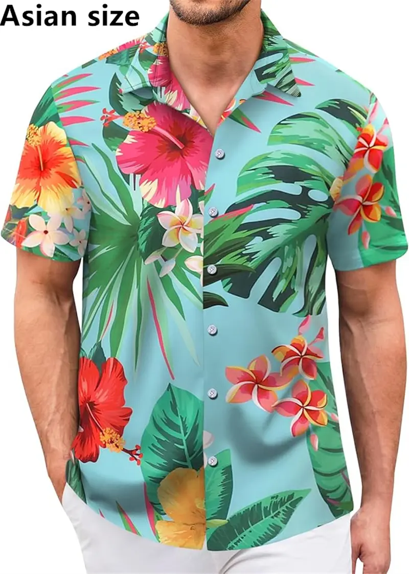 3D Print Tropical Plants Men's Short Sleeve Shirt Hawaiian Floral Button Shirt Summer Casual Shirt Camping Shirt Unisex Blouse